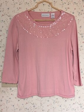 🩷 Alfred Dunner Sweater Sequin Scoop Neck Bling Netting Y2K Pullover